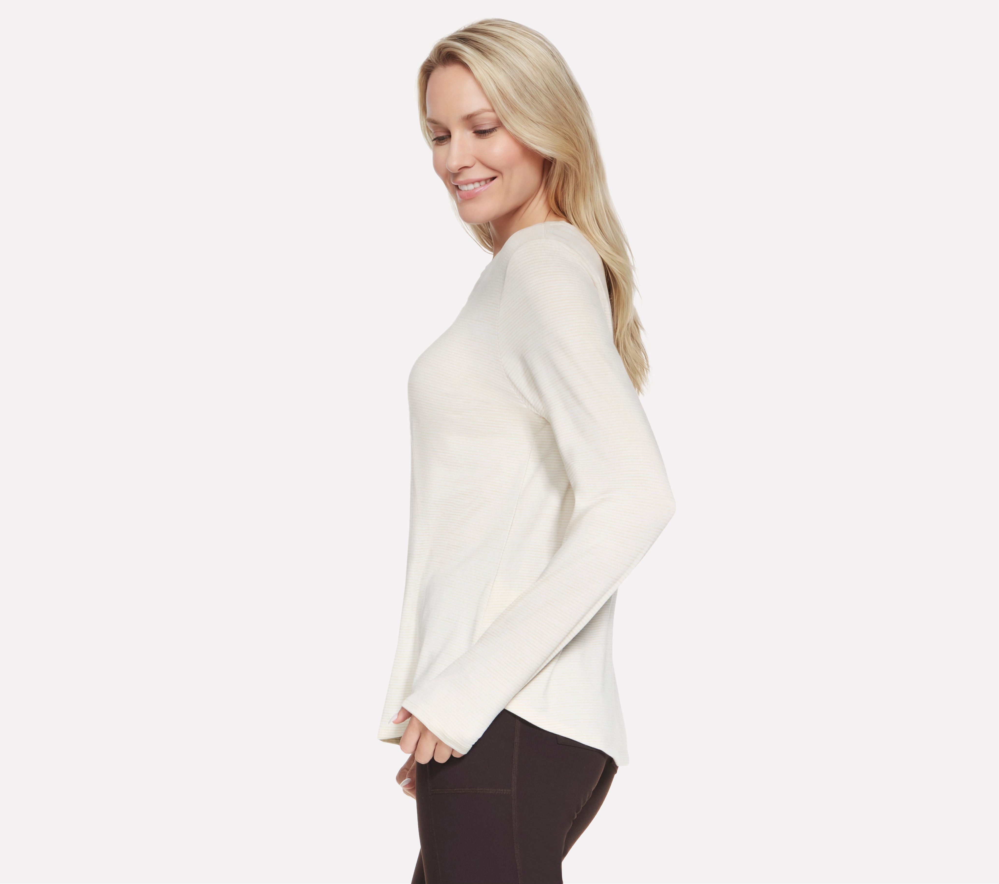 LT282 - GO DRI SWIFT STRIPE LONG SLEEVE CREW