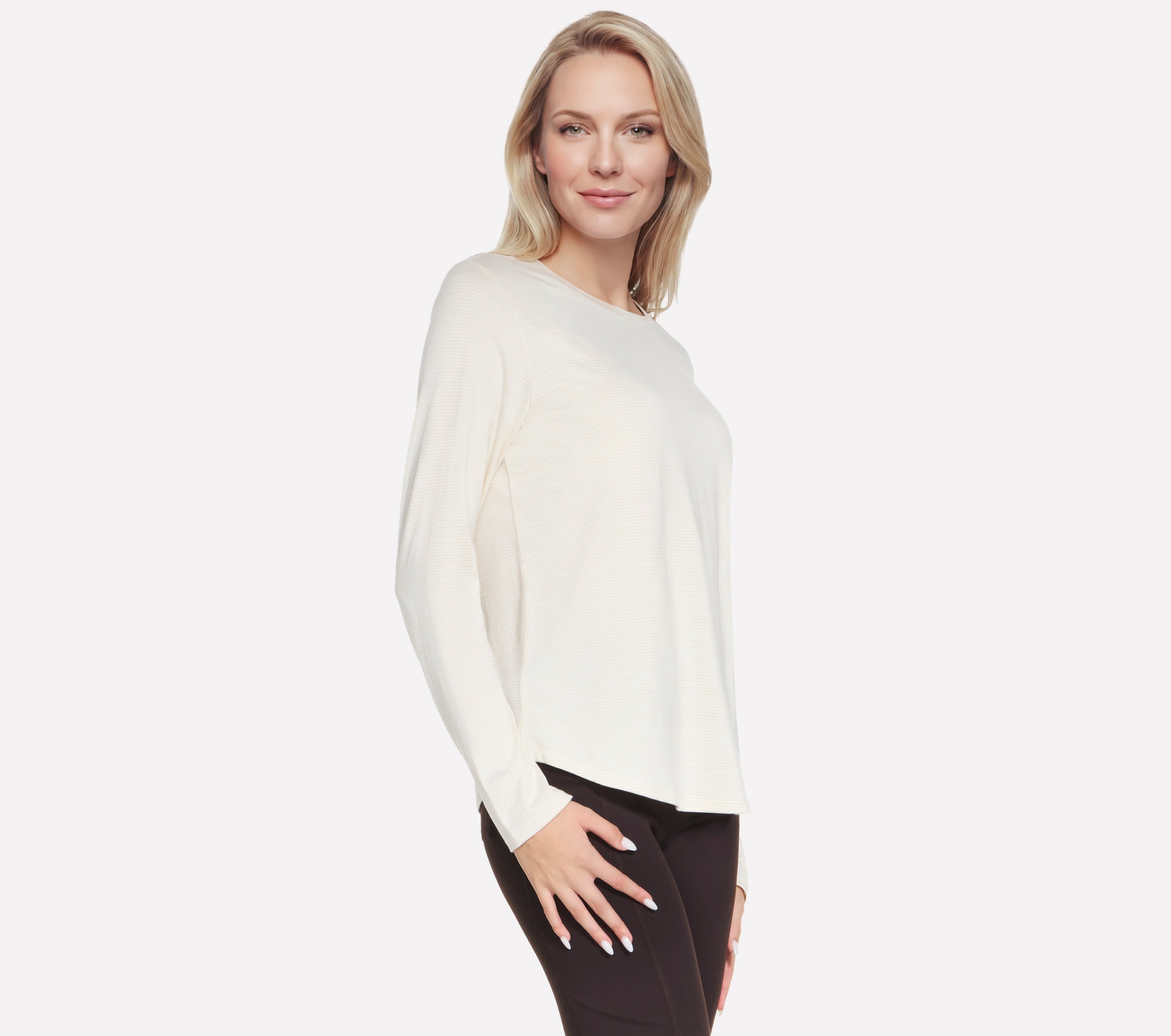 LT282 - GO DRI SWIFT STRIPE LONG SLEEVE CREW
